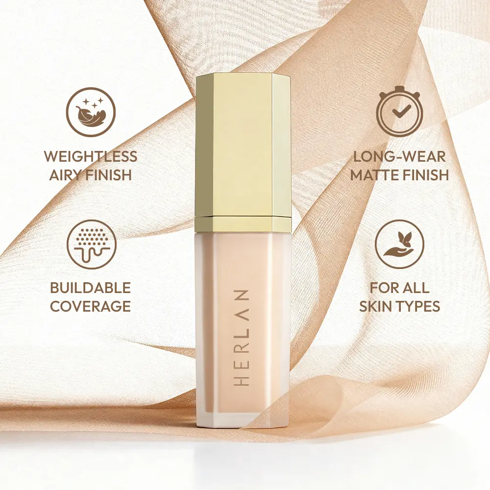 Herlan Airy Matte Liquid Foundation -Warm-W009-Cotton